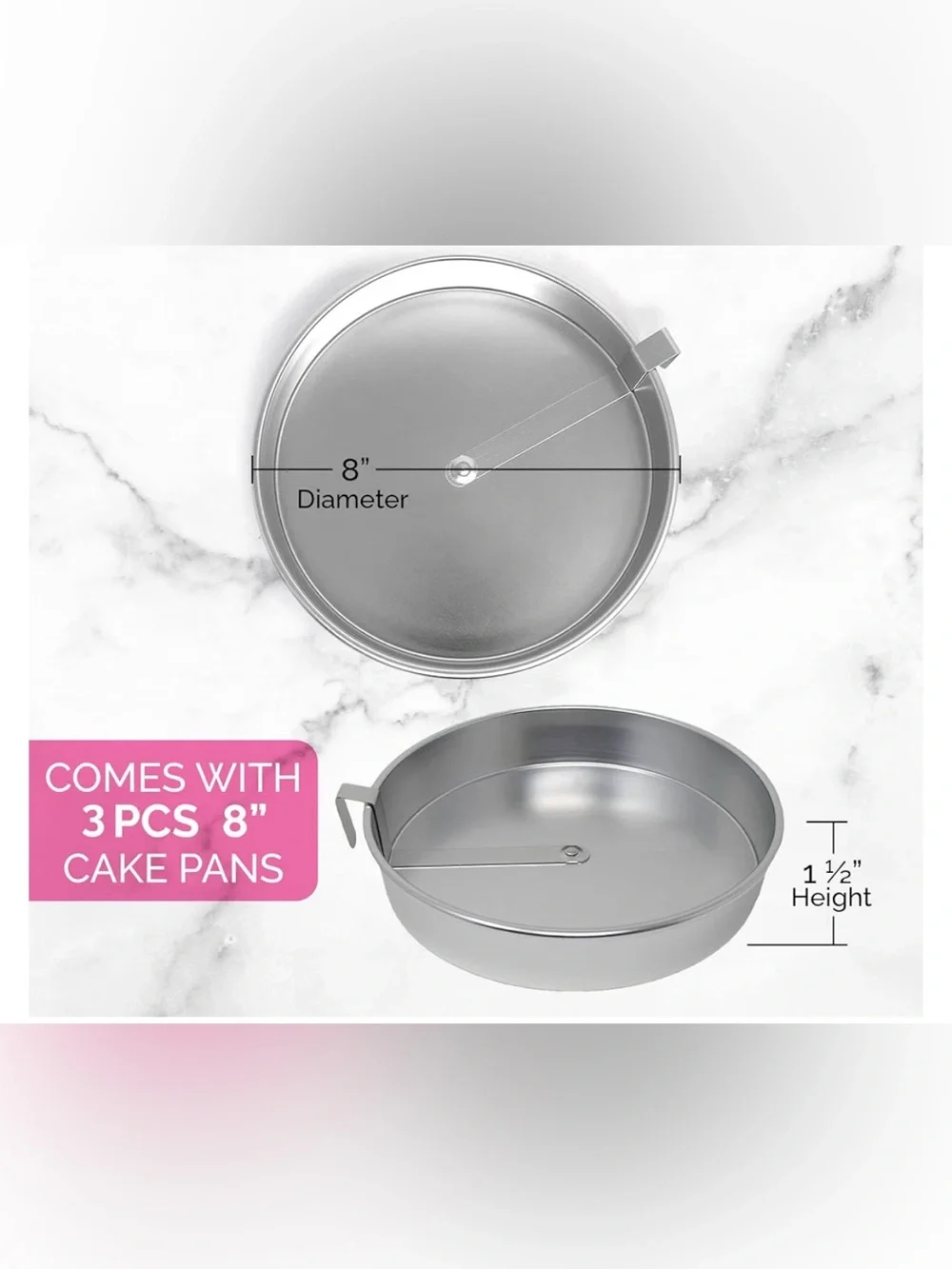 Aunt Shannon’s kitchen 8 inch round cake pans ,3 pack silver cake pan